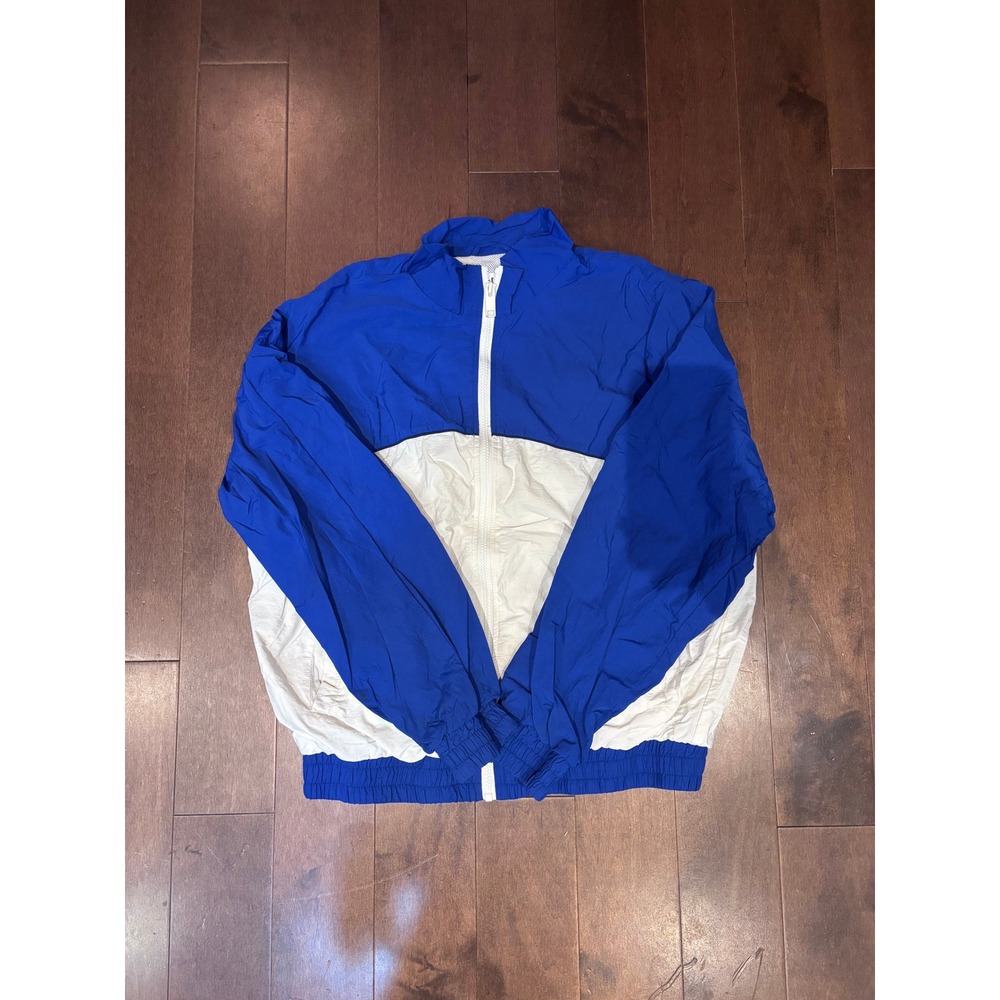 Blue White Color Block Windbreaker Jacket Full Zip Lightweight Athletic Coat